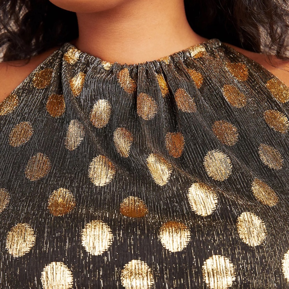 Anthropologie Metallic Polka Dot Halter Midi Dress - Picture 6 of 11